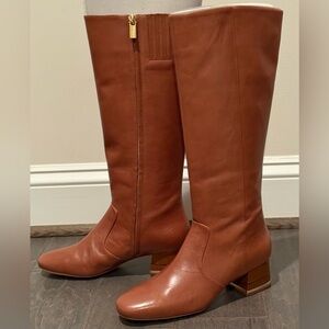 Michael Kors Sedgwick Tan Leather low Heeled Boots color-luggage, 8M NWT